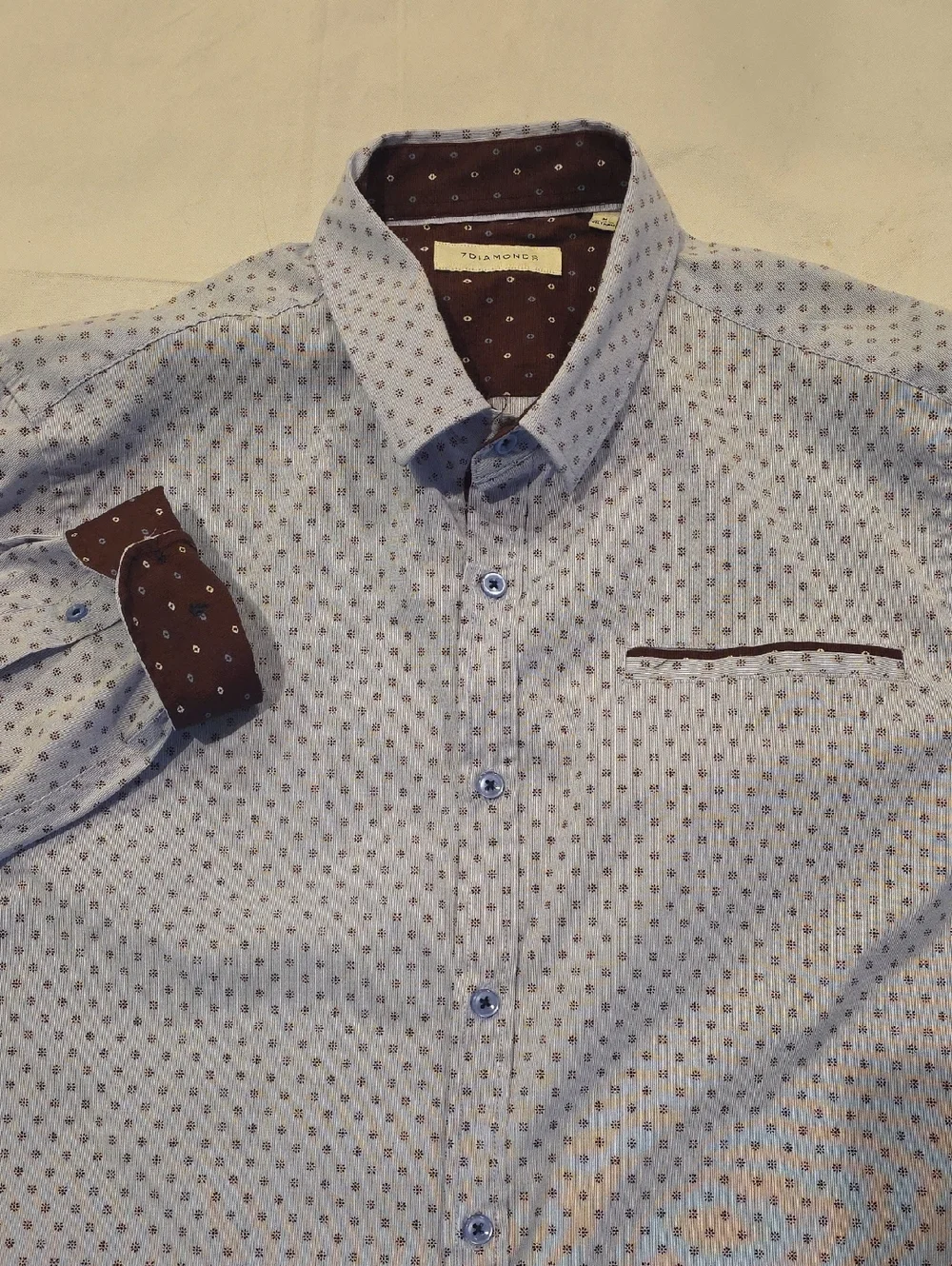 7 Diamonds Lavender Stretch Button-Down with Wine Contrasting Trim Flip Cuffs M - Picture 1 of 9